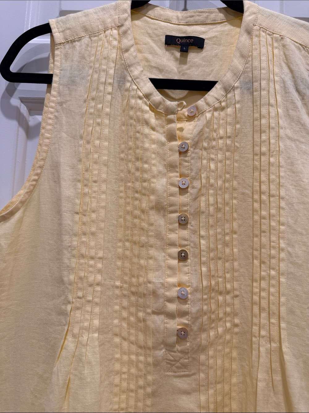 Quince 100% European linen sleeveless swing dress soft Yellow Tunic Dress large - Picture 6 of 7